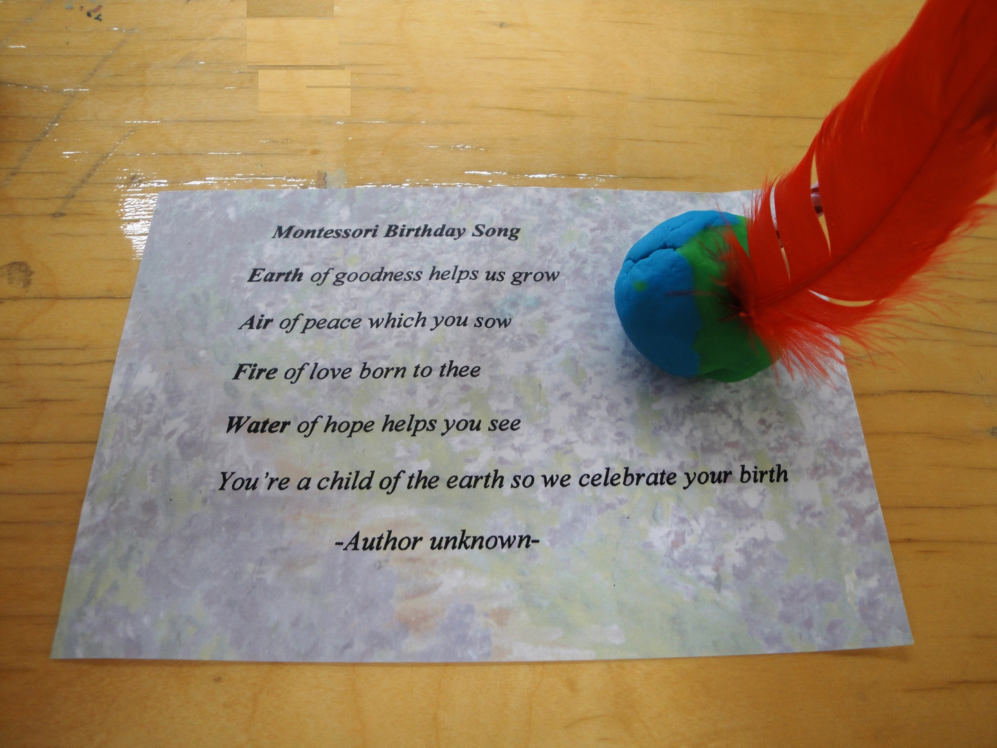 Montessori Birthday Song card — a cherished classroom tradition